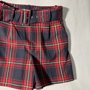 Zara Red and Black Plaid High Waist Shorts